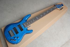 Factory Custom 6 Strings Blue Electric Bass with Chrome Hardwares,Clouds Maple Veneer,Can be Customized
