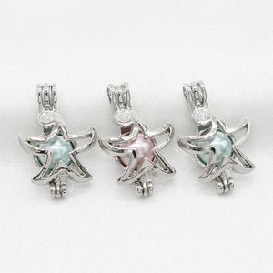10pcs Silver Sea Starfish Pearl Cage Jewelry Making Charms Essential Oil Diffuser Bead Cage Locket Pendants for Perfume Necklace