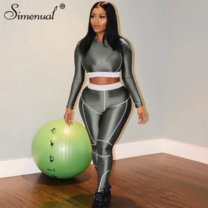 Simenual Fitness Sporty Active Wear Tute Donna Casual Moda Allenamento 2 pezzi Set Skinny Top a maniche lunghe e leggings Set V191021