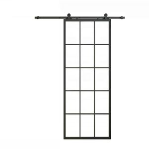 New Interior Black Aluminum Framed French Panel Barn Door Clear Tempered Glass Sliding Barn Door Slab (Disassembled)