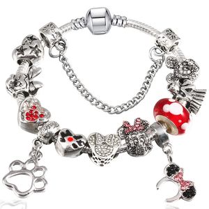 Partihandel-charm röd pärla tecknad stil armband för pandora stil kristall hängsmycke dam / barn armband smycken