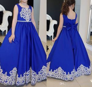2019 Long Royal Blue Boho Flower Girl Dresses Daughter Toddler Pretty Kids Pageant Formal First Holy Communion Gown
