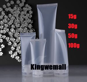 300pcs / lote tubo de amostra, recipiente de tubo de plástico 100ml, tubos de creme de mão 100g vazio, recipientes de tubo suaves brilhantes claros