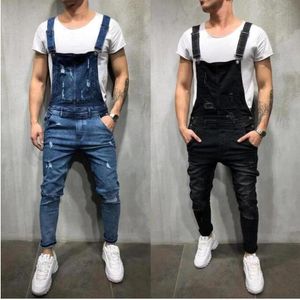 E-Baihui 2021 Europe America Style Hole Loose Overalls Jeans Long Pants Mens Denim Jeans High Quality Sling Black Trousers 207