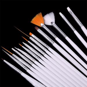 15 pezzi pennelli per nail art set di pennelli per decorazione strumenti penna per pittura con manico bianco per punte per unghie finte pennelli per smalto gel UV