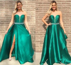 Side Split Plus Size Evening Dresses Formal Elegant Gowns 2019 Beaded Belt Strapless Tiered Skirt Prom Dress For Sweet 16 Girls Party Gowns