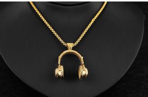 Wholesale- luxury music headset design stylish cool titanium men pendant necklace 60cm 55cm 2 sizes