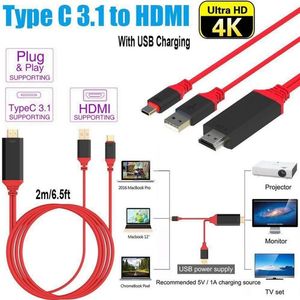 Convertitore adattatore di cavo USB Tipo C a HDMI m Cavo video HDTV di ricarica Ultra HD P k per telefono cellulare Samsung Xiaomi Huawei
