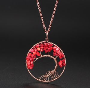 Partihandel - Tree of Life Necklace 7 Chakra Stenpärlor Naturlig Ametyst Sterling-Silver-Smycken Chain Choker Halsband Hänge för Kvinna Present