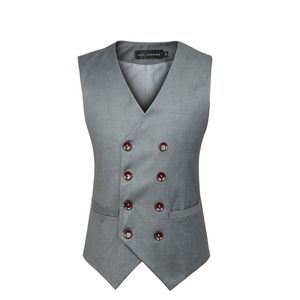 New Brand Clothing Men's Double Breasted Dress Suit Vest Men Formal Black Gray Vests Suit Gilet High Quality Colete Masculino