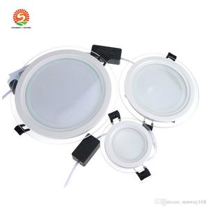 Gratis frakt Dimbar Glass Panel LED Lighs 9W 18W 25W LED Panel Light Round Square Shell Glas LED Downlight IP44 AC 110-240V