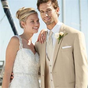 Wholesale light beige suits resale online - Light Beige Groom Notched Lapel Tuxedos Men Suits For Wedding High Quality Bridegroom Prom Clothing3Pieces Jacket Pants Vest Tie