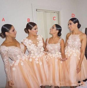 Latest Short Bridesmaid Dresses Mixed Style Prom Party Gowns Lace Applique Long Sleeves Backless Maid Of Honor Dresses