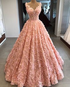 Zuhair Murad Abiti da sera rosa Scollo a V Pizzo 3D Perle appliquate floreali Splendido abito da ballo Custom Made Plus Size Vestido De Novia