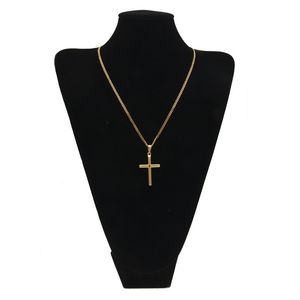 Mens Stainless Steel Cross Pendant Necklace Gold Sweater Chain Fashion Hip Hop Necklaces Jewelry AM90