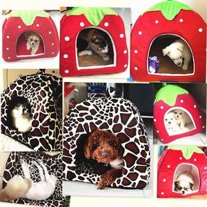 Weiche Erdbeere Leopard Haustier Hund Katze Haus Zelt Zwinger Doggy Winter Warme Kissen Korb Tier Bett Höhle Haustier Produkte Liefert