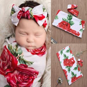 Baby Rose Muslin swaddle wrap filt wraps filtar plantskola sängkläder handduk baby spädbarn inslagna trasa med huvudband 15067