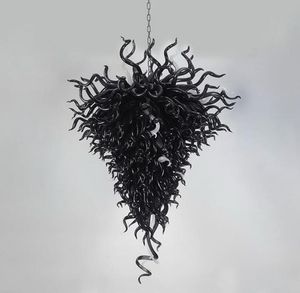Modern Black Glass Hanging Crystals Chandeliers Led Lamp Drop Shape Glass Pendant Hand Blown Glass Flower Chandelier