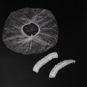 Partihandel-100pcs / Lot Clear Plast Elastiska Engångsduschhattar Hotell Enstaka Badlock Anti-Dust Hat För Hem Badrum Frisör Salong Spa