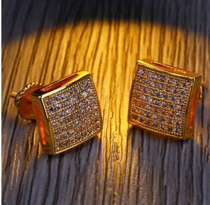 Fashion Screw back CZ Mens Orecchini Stud Uomo Brand Designer Hiphop Simulato Diamante Orecchino Gioielli Oro Argento Rame Ear Stud trafitto