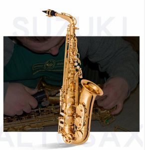 Brandneues Suzuki Altsaxophon LAS-2000 Goldlack Sax Professionelles Mundstück Patches Pads Schilf Bend Neck