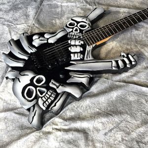 Wholesale carved guitars for sale - Group buy Custom electric guitar hand carved skull guitar in black hardware with vibrato system accept customizable