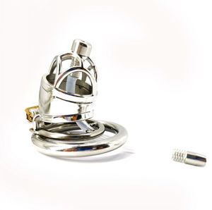 Dispositivo de gaiola de cinto de castidade de aço inoxidável masculino com cateter uretrálico anel de espiga BDSM sexo brinquedos Frrk-21b