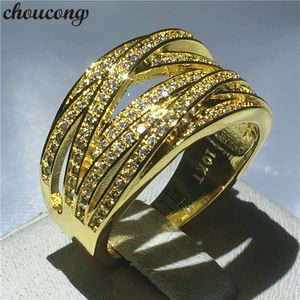 choucong 2018 cross ring 10KT Yellow Gold Filled Engagement Wedding Band Rings For Women Pave setting Diamond cz Jewelry Gift