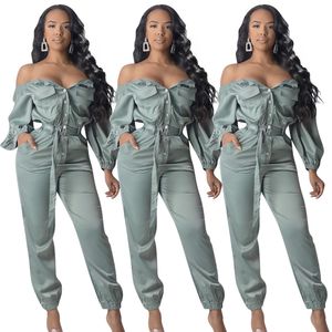 New Cool Women Lapel Long Sleeved Front Buttoned Street Trend Tooling Jumpsuit Cropped Pants With Pockets