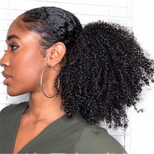 Afro Culry Ponytail Kinky Kręcone Bułeczki Tanie Włosy Chignon Hairpiece Syntetyczny Klip w Babe Dla Czarnych Kobiet