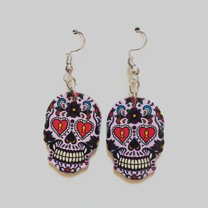 Wholesale- Hooks Halloween Sugar Skull Earrings Celebrate Mexican Day of the Dead Halloween Acrylic Cute Halloween Skull Earring