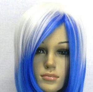 Стильный парик белый   синий микс короткий прямой парик для волос косплея