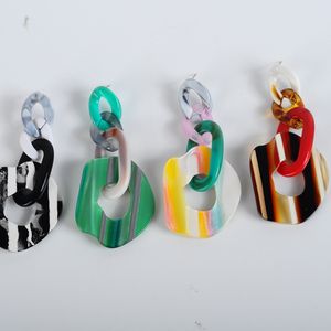 Forma-de Moda de Nova Multicolor Acrílico Leopard Dangle Earring Muli-Layer Declaração Longo Chain Link Big brincos para mulheres Jóia