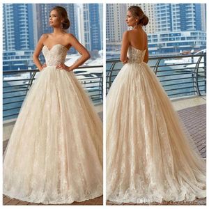 Sexig Sweetheart Lace A-Line Bröllopsklänningar Bridal Gowns Lace Modest Vestidos de äktenskap Sexig vår