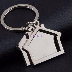 100pcs/lot New Spin House Shaped Keychains Metal Real Estate Keyrings Custom LOGO for Gifts