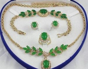Biżuteria Biżuteria Pozłacane Zielony Jade Naszyjnik Bransoletka Ring Kolczyk Zestawy 18kgp Styl 100% Naturalny Jade Noble