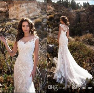 Neck Appliqued Sheer Sexy Lace Mermaid Wedding Dresses Sweep Train Boho Bridal Gowns Vestidos De Noiva Robes De Marie Sirne