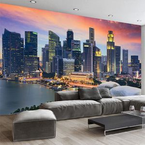 Пользовательские фото обои 3D Сингапур Сити здания Ночная Вид на росписи Гостиная Офис Фон фон Стены Декор современного творчества Фрес