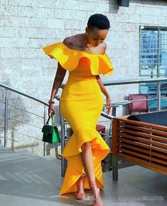 Sexy Yellow Evening Dresses Mermaid Ruffles Off the Shoulder High Low Plus Size Prom Party Gown Custom Made Formal Occasion Wear