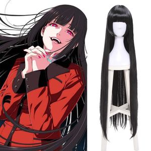 Jabami Yumeko Kakegurui cosplay peruk 100cm svart långt rakt hår peruk US Ship