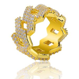 Iced Out Diamond Ring Мужчины Хип-Хоп Ювелирные Изделия Bling CZ Камень Хип-Хоп Золотые Кольца Дизайнер Мужские Свадебные Украшения