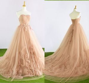 Princesa Blush Rosa Strapless Plissados ​​Vestidos De Casamento 2019 Com Lantejoulas Caixilhos de Luxo 3D Flores Backless Vestidos De Noiva Longo Vestido De Novia