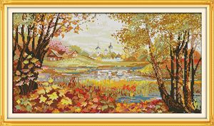Beautiful view of lake home decor painting ,Handmade Cross Stitch Embroidery Needlework sets counted print on canvas DMC 14CT  11CT