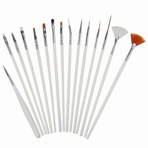 15 pezzi / set pennelli per nail art set di pennelli per decorazioni strumenti penna per pittura con manico bianco per punte per unghie finte pennelli per smalto gel UV per unghie