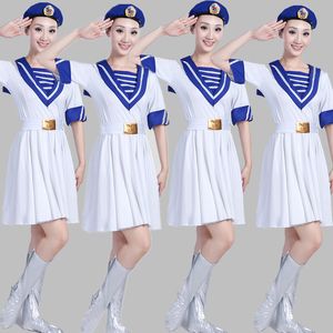 Army Chorus Stage wear carnival performance apparel for women White Military Uniform Sailor clothes female Navy Costume