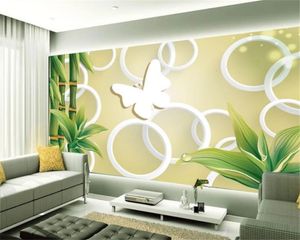Home Decor 3d Wallpaper White Circle Green Bamboo Custom Interior Decoration Exquisite HD Silk Wallpaper