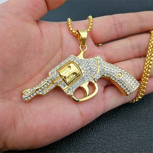 Hip Hop Pistola Colar Charme Strass Gold Color Arma Pingente Colares para Homens Mulheres Moda Jóias Cool Colar Acessórios
