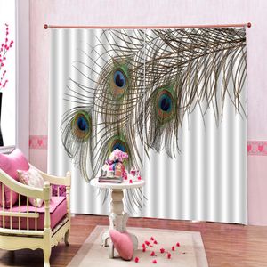 カスタム3Dブラックアウトカーテンシンプルで美しい孔雀の羽リビングルームの寝室のキッチンウィンドウ遮光カーテン