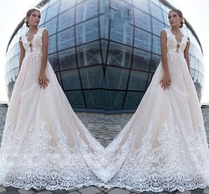 3D Flowers Pearls Bohemian Wedding Dresses Court Train Long 2020 V-neck See Though Back Beach Bridal Party Dress Summer Wedding Gowns Plus
