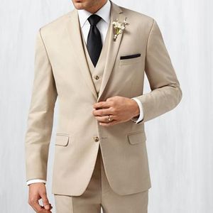 Yüksek Kalite İki Düğmeler Bej Damat Smokin Çentik Yaka Erkekler Düğün Takım Elbise / Balo / Yemeği En Iyi Adam Blazer (Ceket + Pantolon + Yelek + Kravat) W427